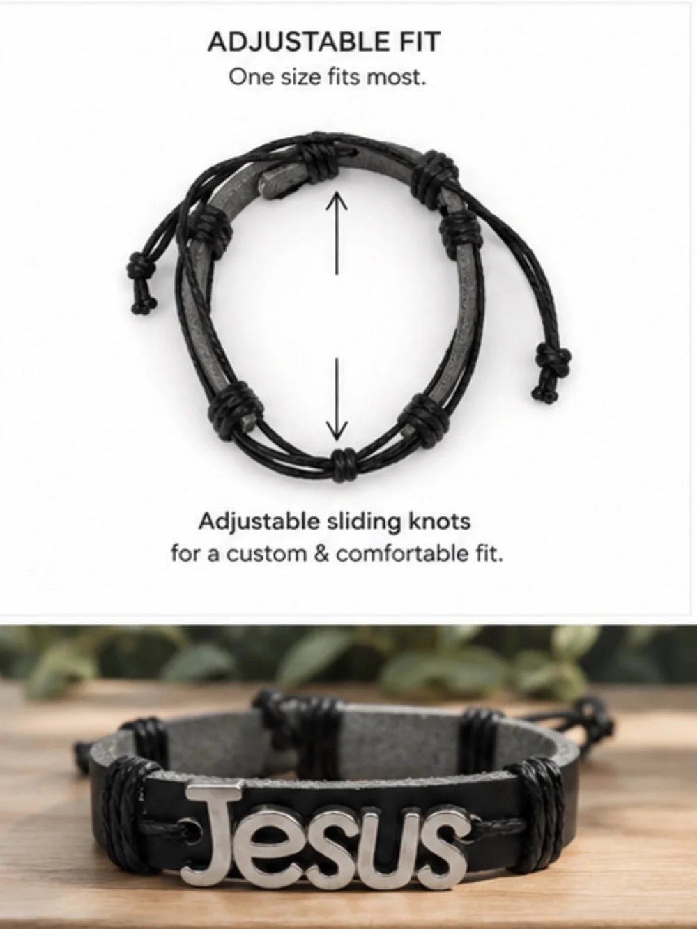 Jesus Adjustable Faith Bracelet | Black Christian Jewelry | New